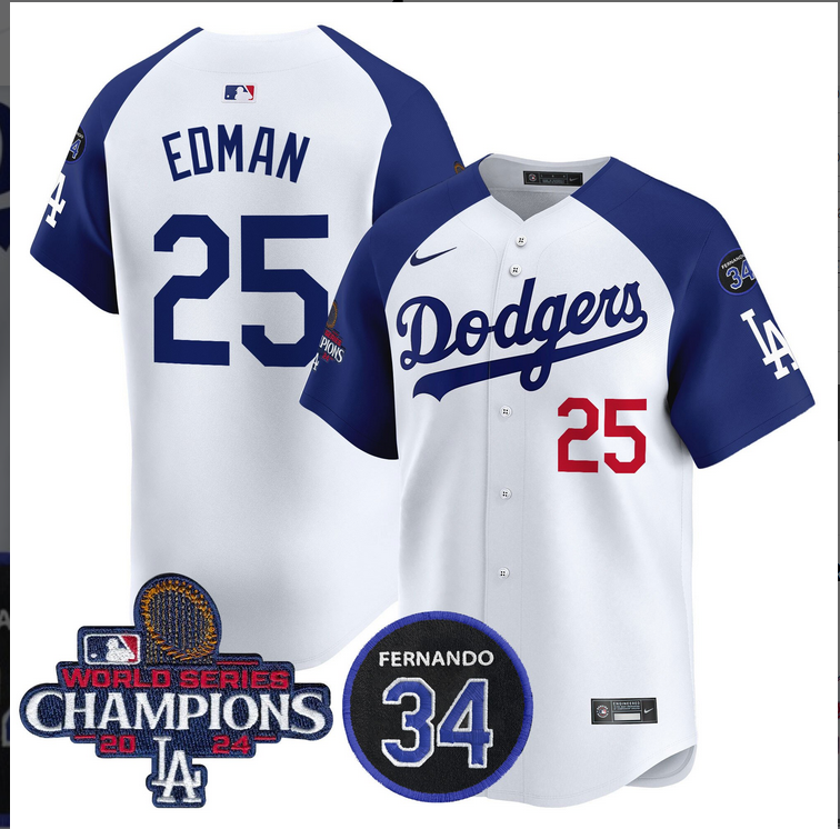 Men MLB Los Angeles Dodgers #25 Edman white 2024 World Series Champions Patch Limited Jersey style 2->los angeles dodgers->MLB Jersey
